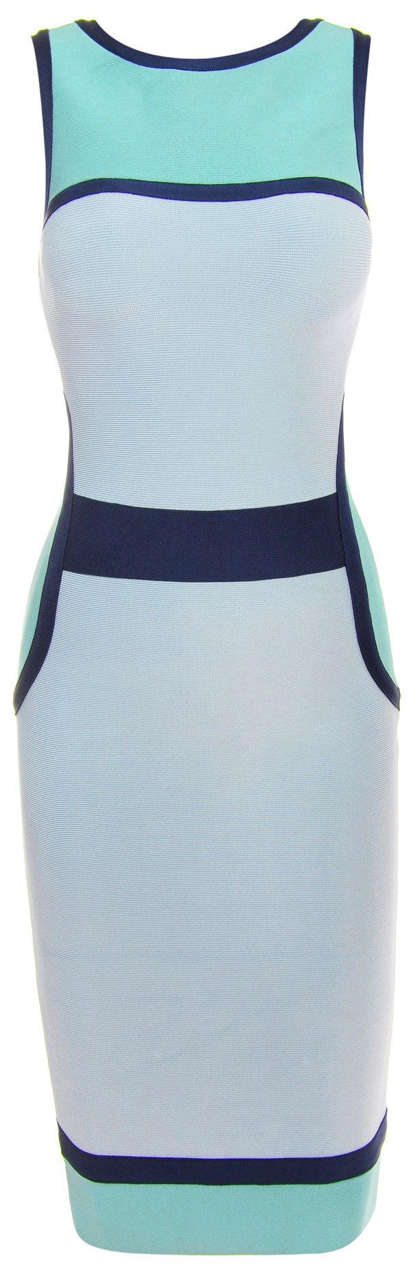 Blue and White Colorblock Pencil Bandage Dress
